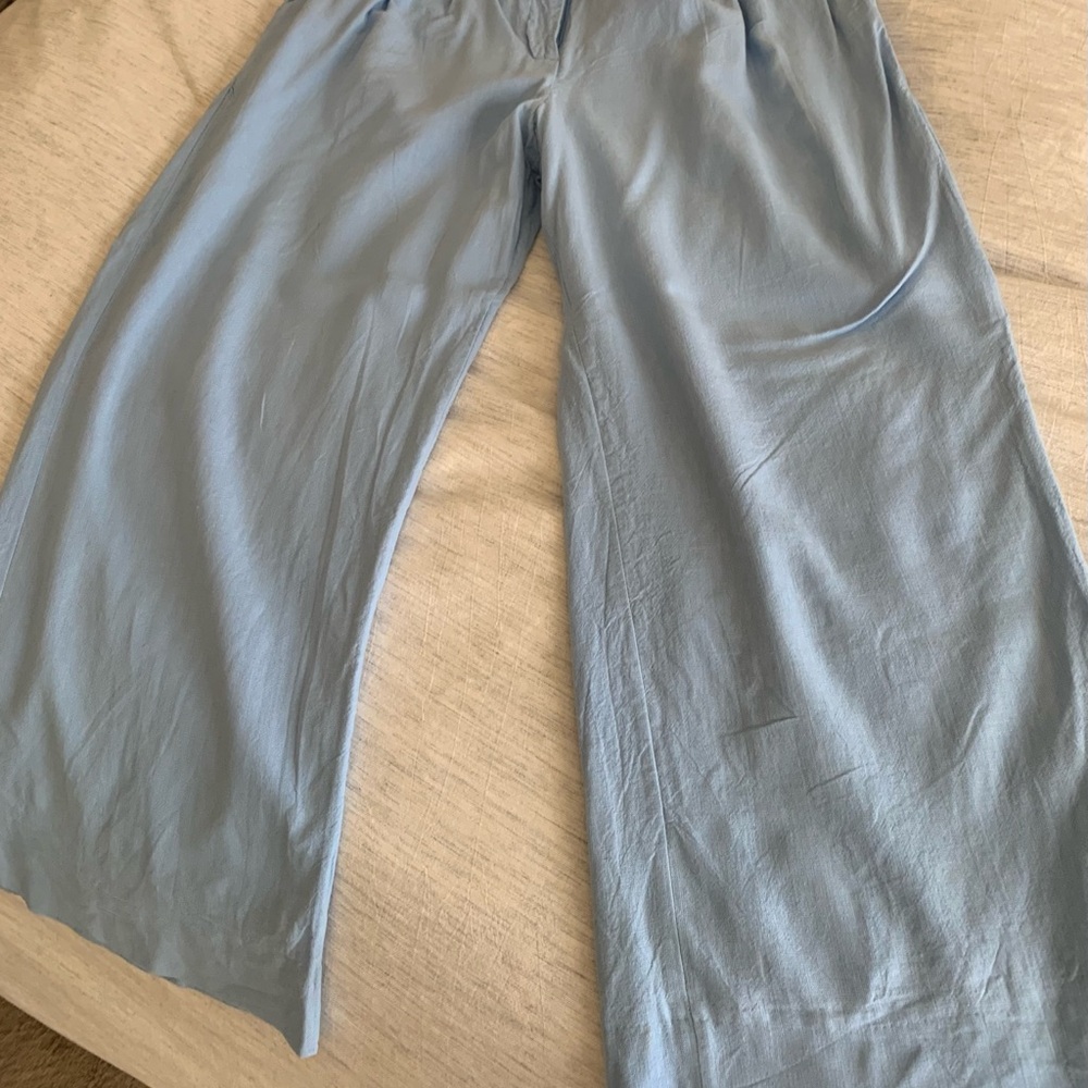 Abercrombie & Fitch Sloane Low Rise Tailored Linen Blend Wide Leg Trouser Pants - Picture 8 of 10